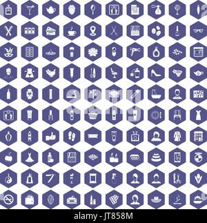 100 beauty salon icons hexagon purple Stock Vector