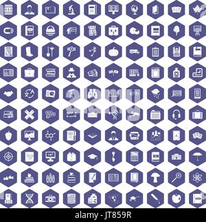 100 book icons hexagon purple Stock Vector