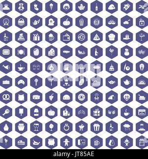 100 bounty icons hexagon purple Stock Vector