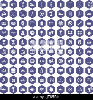 100 boxing icons hexagon purple Stock Vector