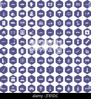 100 burden icons hexagon purple Stock Vector