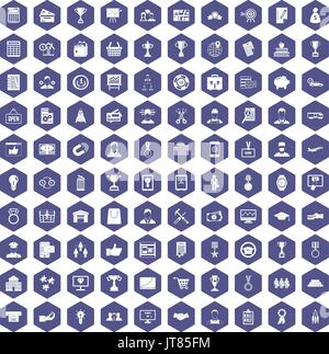 100 business career icons hexagon purple Stock Vector