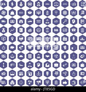100 business group icons hexagon purple Stock Vector
