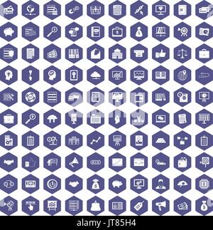 100 business process icons hexagon purple Stock Vector