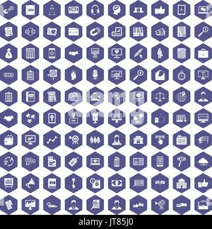 100 business training icons hexagon purple Stock Vector