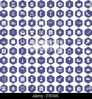 100 calendar icons hexagon purple Stock Vector