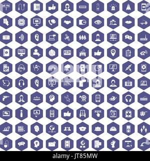 100 call center icons hexagon purple Stock Vector