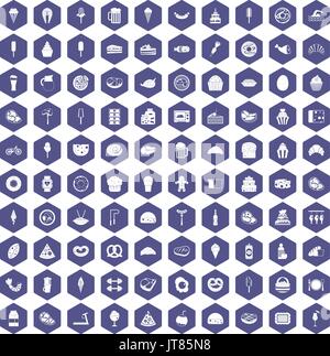 100 calories icons hexagon purple Stock Vector