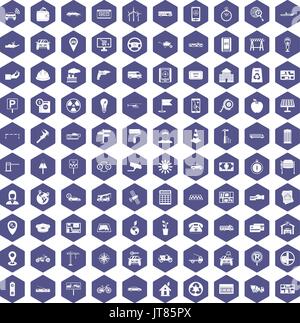 100 car icons hexagon purple Stock Vector
