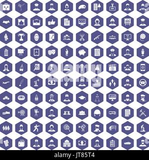 100 career icons hexagon purple Stock Vector