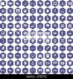 100 cartography icons hexagon purple Stock Vector