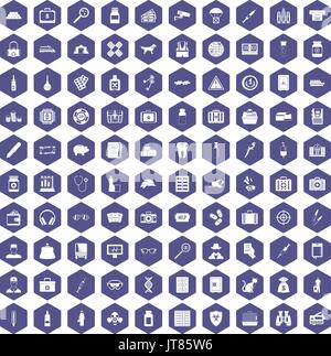 100 case icons hexagon purple Stock Vector