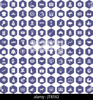 100 charity icons hexagon purple Stock Vector