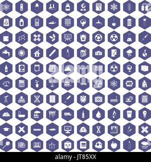 100 chemistry icons hexagon purple Stock Vector