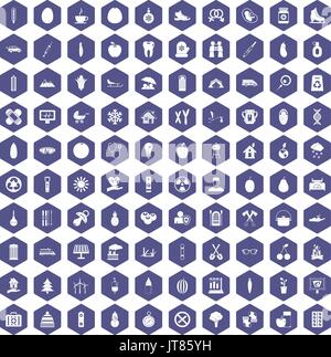 100 child health icons hexagon purple Stock Vector