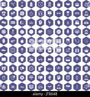 100 clock icons hexagon purple Stock Vector