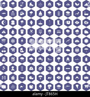 100 clouds icons hexagon purple Stock Vector