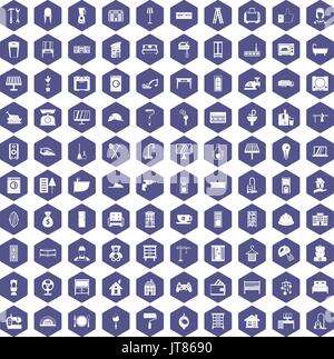 100 comfortable house icons hexagon purple Stock Vector