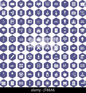 100 company icons hexagon purple Stock Vector