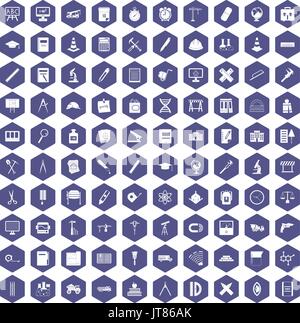 100 compass icons hexagon purple Stock Vector