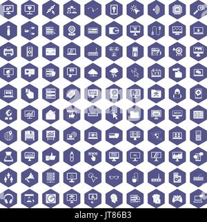 100 computer icons hexagon purple Stock Vector