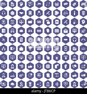 100 contact us icons hexagon purple Stock Vector