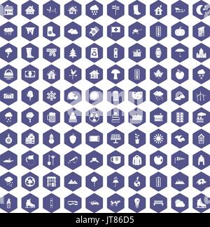 100 country house icons hexagon purple Stock Vector