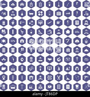 100 craft icons hexagon purple Stock Vector