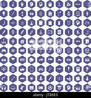 100 creative idea icons hexagon purple Stock Vector
