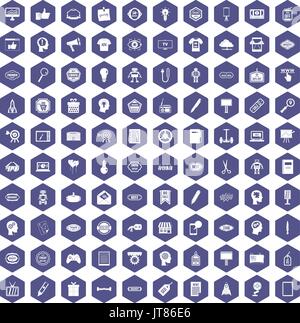 100 creative marketing icons hexagon purple Stock Vector