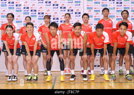 Ajinomoto National Training Center, Tokyo, Japan. 7th Aug, 2017. Japan team group (JPN), AUGUST 7, 2017 - Badminton : Japan national team training session prior to the 2017 BWF World Championships at Ajinomoto National Training Center, Tokyo, Japan. Credit: Naoki Nishimura/AFLO SPORT/Alamy Live News Stock Photo