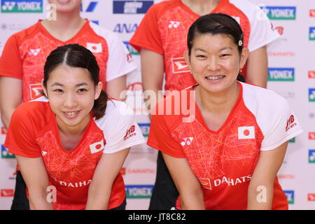 Ajinomoto National Training Center, Tokyo, Japan. 7th Aug, 2017. (L-R) Misaki Matsutomo, Ayaka Takahashi (JPN), AUGUST 7, 2017 - Badminton : Japan national team training session prior to the 2017 BWF World Championships at Ajinomoto National Training Center, Tokyo, Japan. Credit: Naoki Nishimura/AFLO SPORT/Alamy Live News Stock Photo