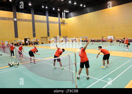 Ajinomoto National Training Center, Tokyo, Japan. 7th Aug, 2017. General view, AUGUST 7, 2017 - Badminton : Japan national team training session prior to the 2017 BWF World Championships at Ajinomoto National Training Center, Tokyo, Japan. Credit: Naoki Nishimura/AFLO SPORT/Alamy Live News Stock Photo