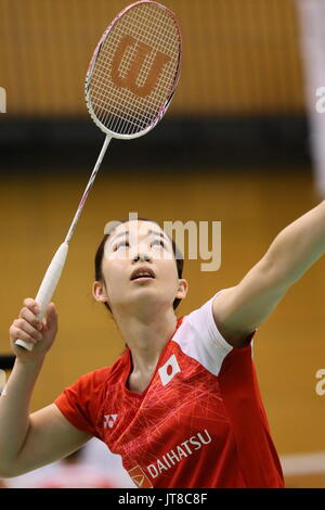 Ajinomoto National Training Center, Tokyo, Japan. 7th Aug, 2017. Misaki Matsutomo (JPN), AUGUST 7, 2017 - Badminton : Japan national team training session prior to the 2017 BWF World Championships at Ajinomoto National Training Center, Tokyo, Japan. Credit: Naoki Nishimura/AFLO SPORT/Alamy Live News Stock Photo