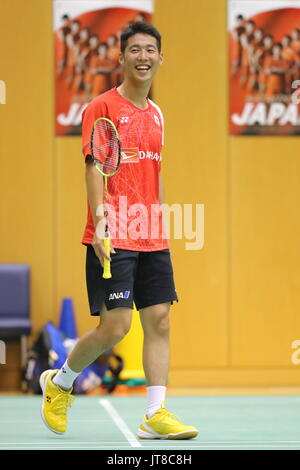 Ajinomoto National Training Center, Tokyo, Japan. 7th Aug, 2017. Kanta Tsuneyama (JPN), AUGUST 7, 2017 - Badminton : Japan national team training session prior to the 2017 BWF World Championships at Ajinomoto National Training Center, Tokyo, Japan. Credit: Naoki Nishimura/AFLO SPORT/Alamy Live News Stock Photo