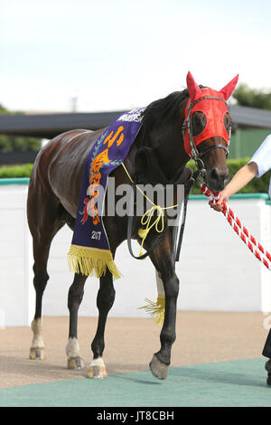 Fukuoka, Japan. 6th Aug, 2017. Tatsu Gogeki Horse Racing : Tatsu Gogeki after winning the Kokura Kinen at Kokura Racecourse in Fukuoka, Japan . Credit: Eiichi Yamane/AFLO/Alamy Live News Stock Photo