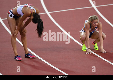 London, UK.  7 August 2017. Meghan Beesley (GB) after crossing the finish line in sixth place in her 400m hurdles heat at the London Stadium, on day four of The IAAF World Championships London 2017. Credit: Stephen Chung / Alamy Live News Stock Photo