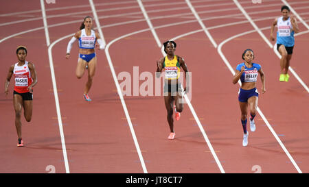 London, UK.  7 August 2017. (L) Salwa Eid Naser (Bahrain) wins the 400m semi-final with Allyson Felix (USA) in second at the London Stadium, on day four of The IAAF World Championships London 2017. Credit: Stephen Chung / Alamy Live News Stock Photo