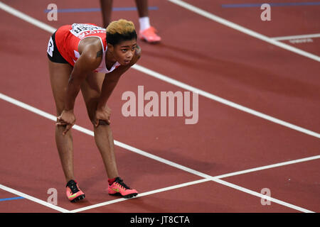 London, UK.  7 August 2017. Salwa Eid Naser (Bahrain) after winning her 400m semi-final heat at the London Stadium, on day four of The IAAF World Championships London 2017. Credit: Stephen Chung / Alamy Live News Stock Photo