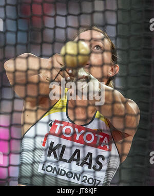 London, Grossbritannien. 07th Aug, 2017. Kathrin KLAAS, Deutschland, Aktion Finale Hammerwurf der Frauen, am 07.08.2017 Leichtathletik Weltmeisterschaft 2017 in London/ Grossbritannien, vom 04.08. - 13.08.2017. | Verwendung weltweit Credit: dpa/Alamy Live News Stock Photo