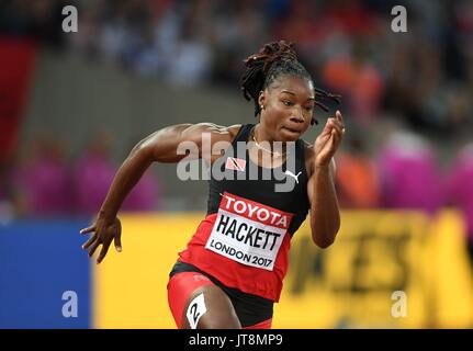 London, UK. 8th Aug, 2017.  Semoy HACKETT (TTO) in the womens 200m heats. IAAF world athletics championships. London Olympic stadium. Queen Elizabeth Olympic park. Stratford. London. UK. 08/08/2017. Credit: Sport In Pictures/Alamy Live News Stock Photo