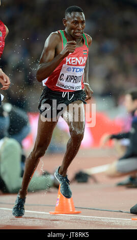 London, UK. 8th Aug, 2017. It may have been the first IAAF World Championships men's 3000m steeplechase since 2003 when three countries have been represented on the podium, but Kenya's Olympic champion Conseslus Kipruto ensured it was another victory in this event for his east African nation. Credit: Mariano Garcia/Alamy Live News Stock Photo