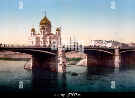 The Cathedral of St. Saviour, ( Christ the Savior), and the Kamennyj, (i.e., Kamennyi Most), Bridge, Moscow, Russia, circa 1890 Stock Photo