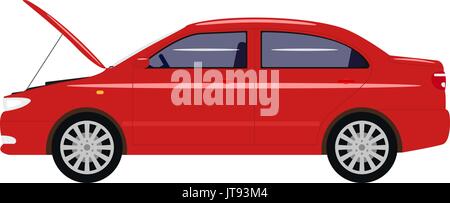 Vector illustration cartoon car with an open hood Stock Vector