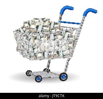 pile of dollar banknotes in a shopping cart Stock Vector