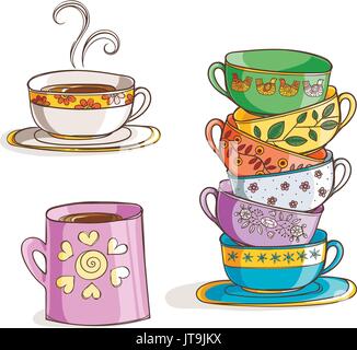 Set of cups and mug. Vector illustration. Stock Vector