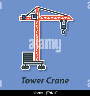 Tower crane color flat icon. Stock Vector