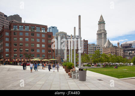 Boston,Massachusetts,USA  - July 2,2016: The North End Parks on the Rose Kennedy Greenway have reconnected Boston. Green space has been created in an  Stock Photo