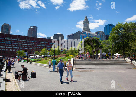 Boston,Massachusetts,USA  - July 2,2016: The North End Parks on the Rose Kennedy Greenway have reconnected Boston. Green space has been created in an  Stock Photo