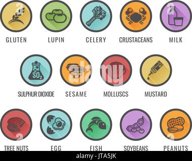 Food Allergen Allergy Icons Stock Vector